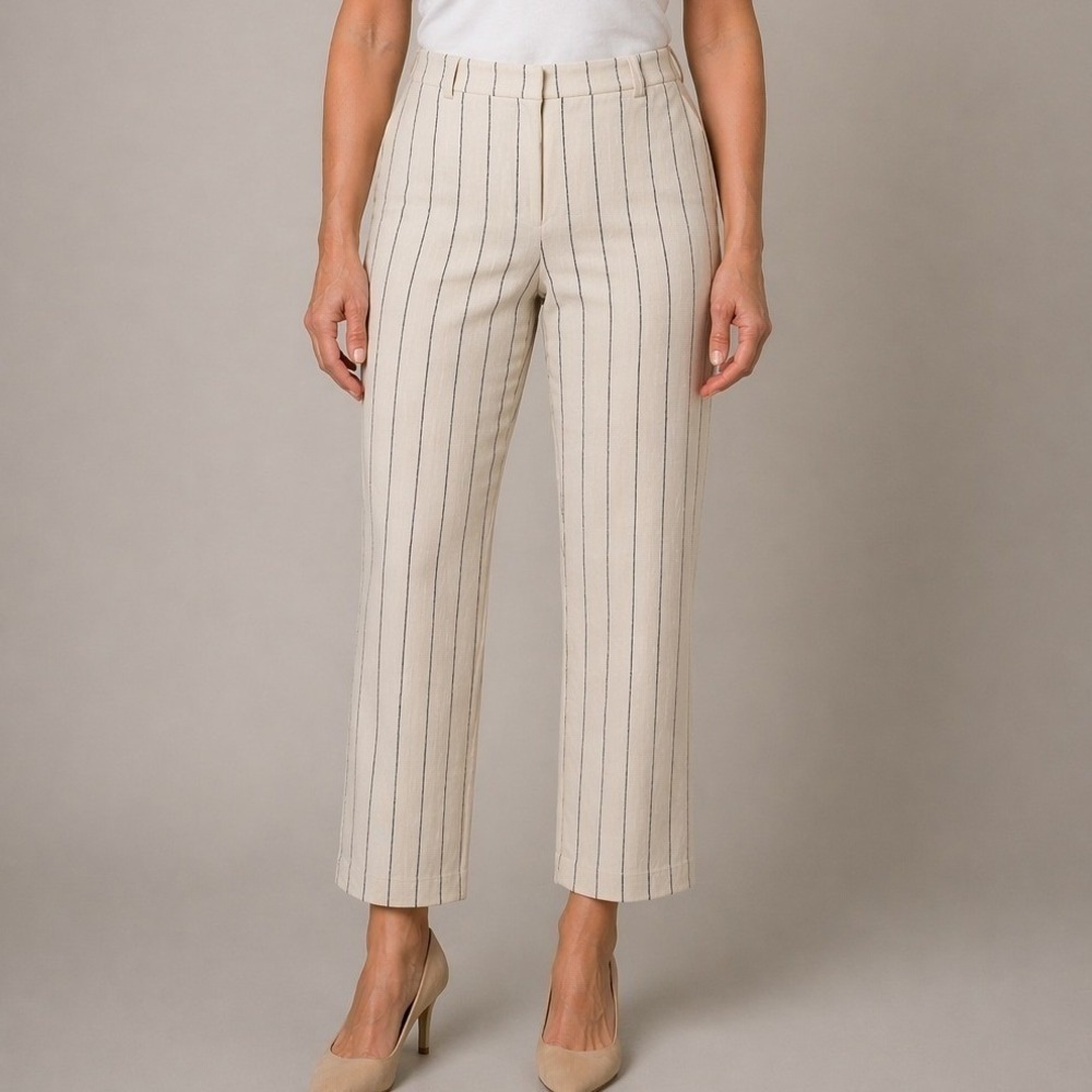 The Fold London Pinstripe Wide Leg Trouser Pants Size 12 Beige Business Casual